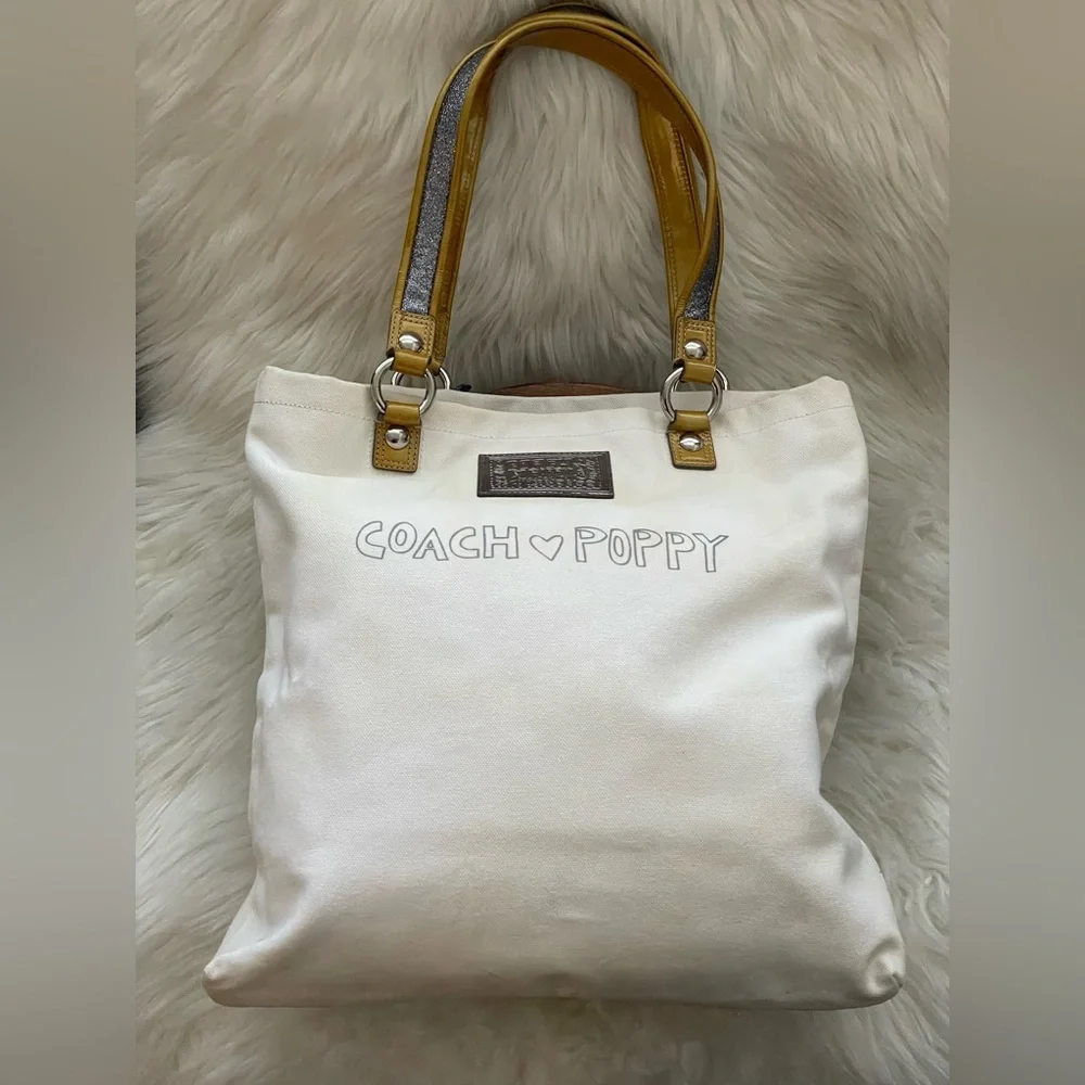 COACH Poppy Chan SILVER Canvas Tote Bag w/Two Hang Tags - Picture 4 of 16